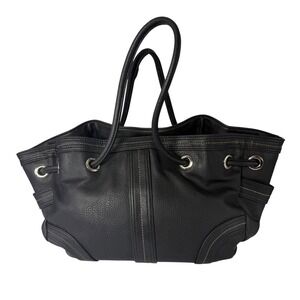 Large Black Pebbled Leather Tote Bag Purse Hobo Slouch Handbag Side Pockets